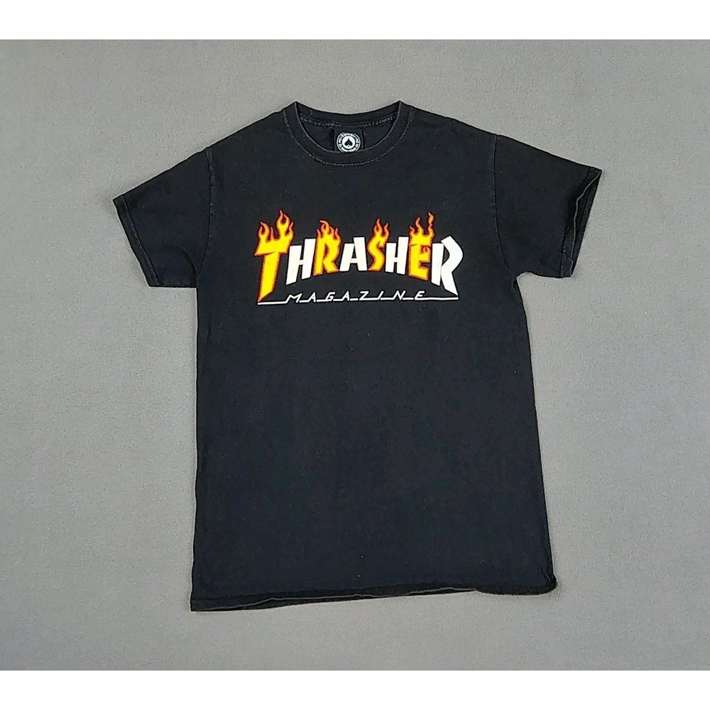 Vintage Y2K Thrasher Magazine Shirt Men Small Black Fade Skateboard Grunge Metal